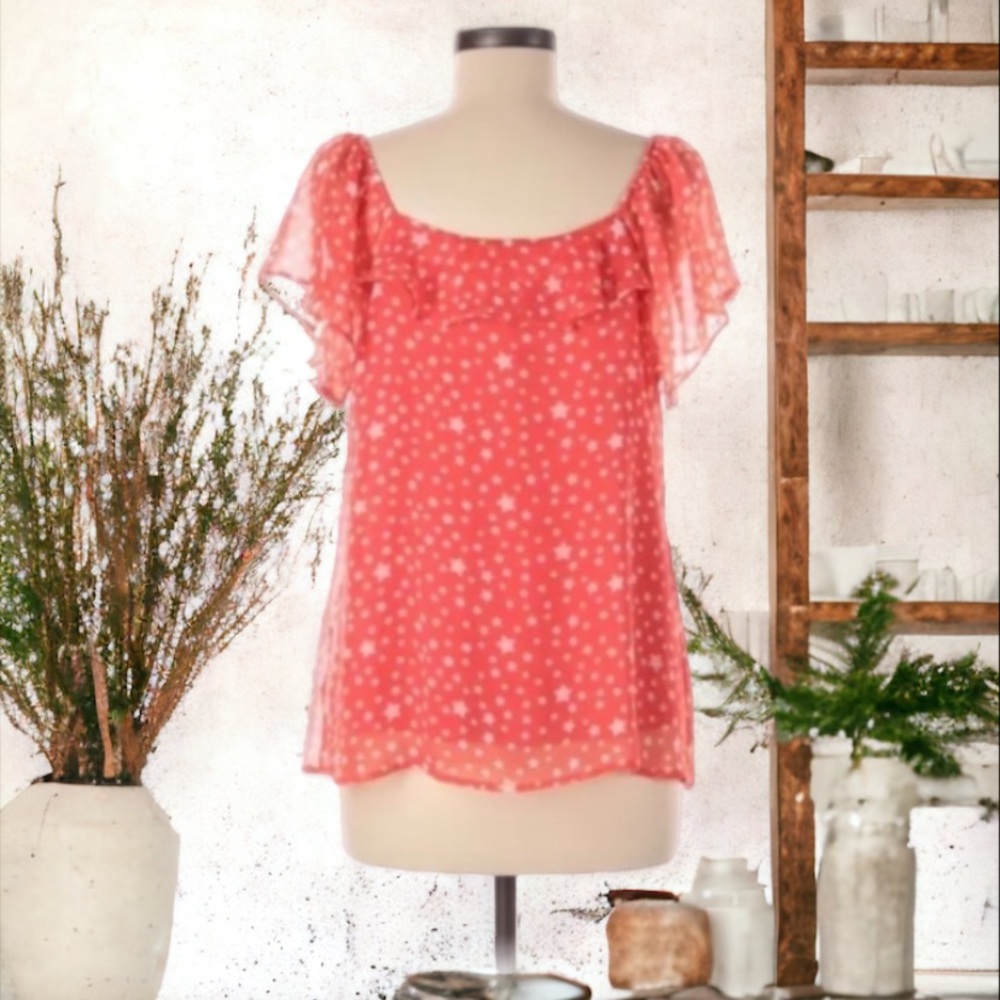 Andree by Unit Orange and White Short Sleeve Top Size Medium - Picture 5 of 10